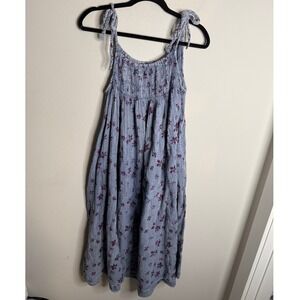 Free People Women's Small Blue Azure Floral Strap Maxi Dress Flowy Casual Summer
